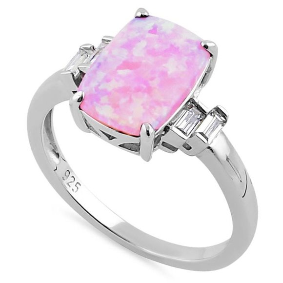 925 STERLING SILVER Lab Created Pink Fire Opal Cubic Zirconia Ring - Picture 12 of 15